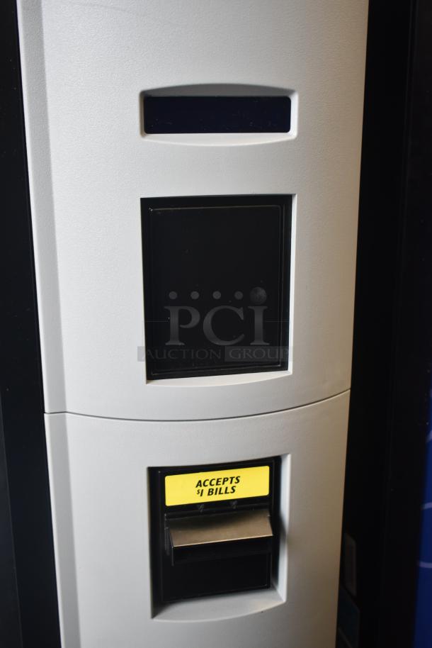 Crane 5800-4 metal vending machine with bill acceptor; commercial-grade for bottled drinks; 115 volts, 1 phase.