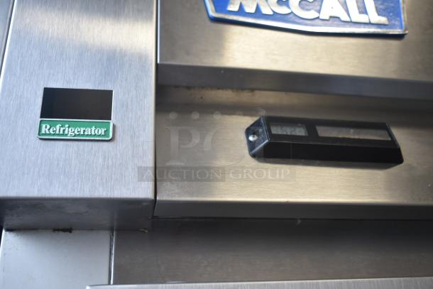 McCall 4-4070 3-door commercial cooler, stainless steel, digital display, "Refrigerator" label, 115V, 1 phase.