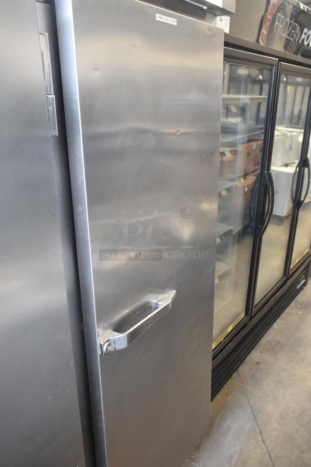 McCall 4-4070 Commercial 3 Door Reach In Cooler, stainless steel, 115 volts, 1 phase, slight exterior wear.