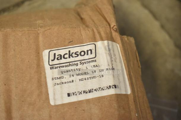 Jackson M24STND-18 undercounter dish machine stand, 20 1/4". New with minor scratches and dents. Label shows model details.