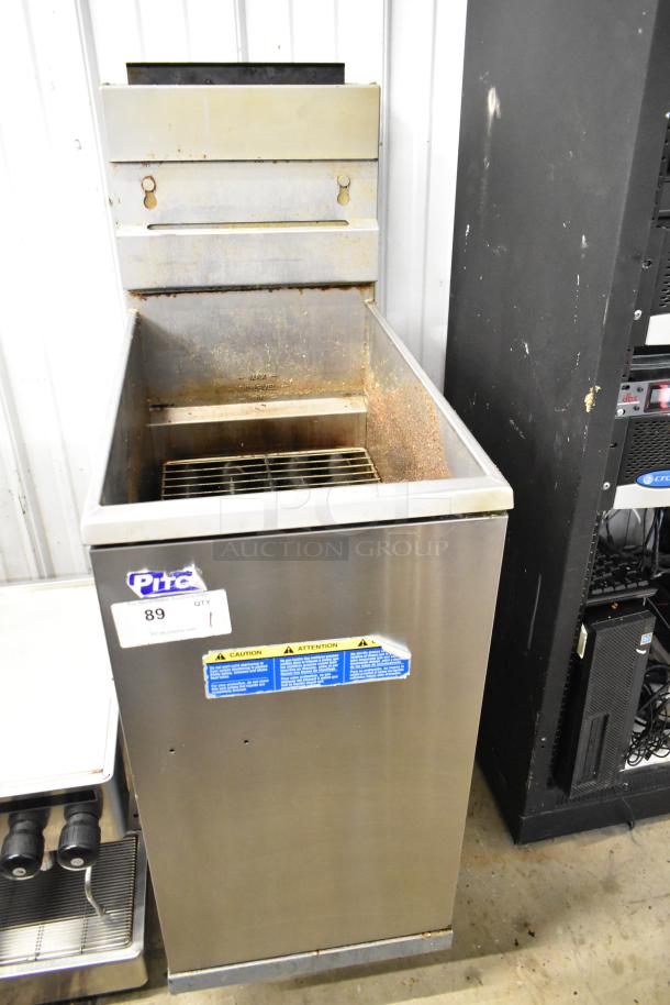 2023 Pitco Frialator 40D deep fat fryer, natural gas, 107,000 BTU, commercial, floor style, with caution labels.