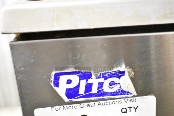 2023 Pitco Frialator 40D fryer, stainless steel, visible logo damage. Model for commercial use, 107,000 BTU natural gas.