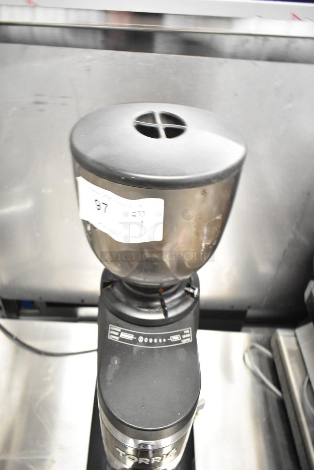 2017 Torrie Moinho D64-E-PR-D commercial espresso bean grinder, 115V, countertop model, visible wear, auction tag 97.