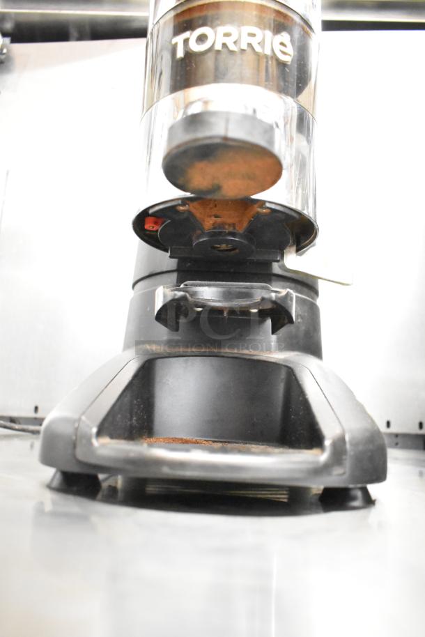 2017 Torrie Moinho D64-E-PR-D commercial espresso grinder, black, stainless steel, 115V, countertop model.