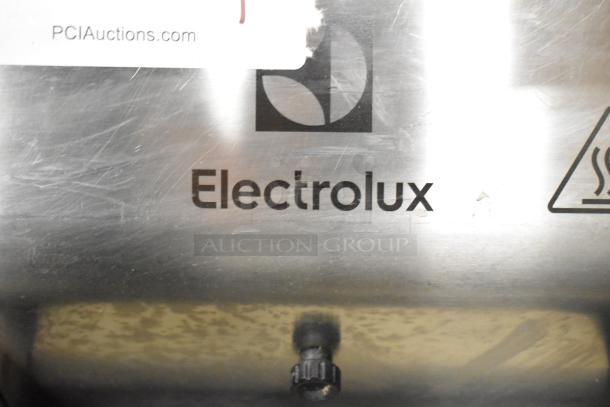 2019 Electrolux HSPP3BPRS Panini Press, commercial countertop model, 208 volts, stainless steel finish, Electrolux logo.