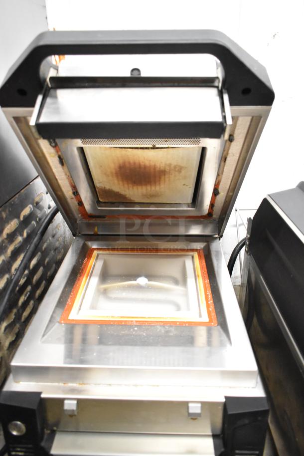 2019 Electrolux HSPP3BPRS commercial panini press, 208V, 1 phase, good condition, stainless steel interior, open lid.