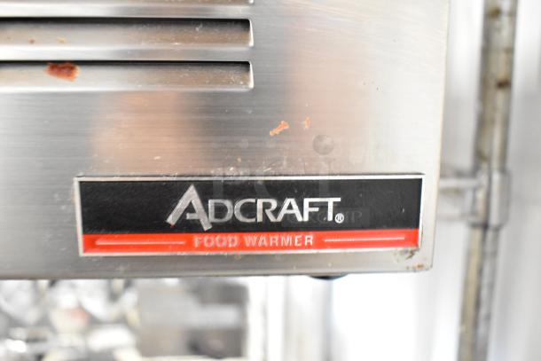 2025 Adcraft FW-1200W food warmer; stainless steel, commercial countertop model, 120 volts, 1 phase, Adcraft label visible.