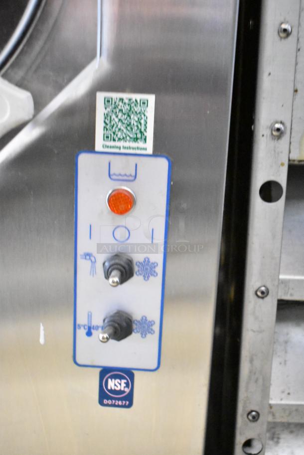 Frosty Factory 232W commercial frozen cocktail machine panel with controls, QR code for cleaning instructions, and NSF certification.
