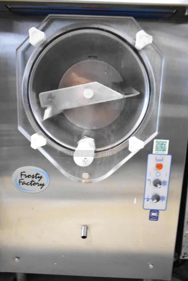 Frosty Factory 232W Commercial Frozen Cocktail Machine in stainless steel, 208/230V, 1 Phase, controls and logo visible.