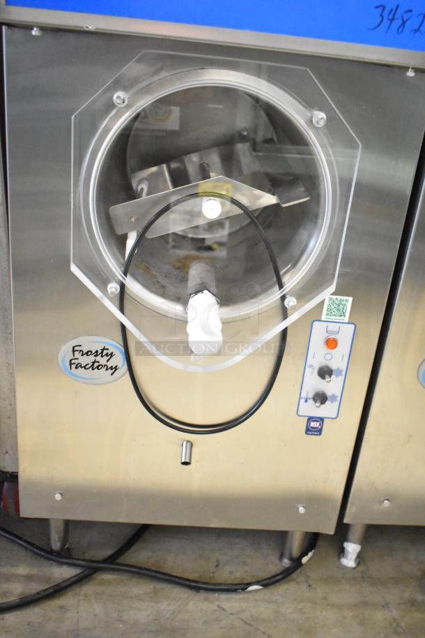 Frosty Factory 232W commercial frozen cocktail machine, stainless steel, 208/230V, 1 phase, visible controls and Frosty Factory logo.