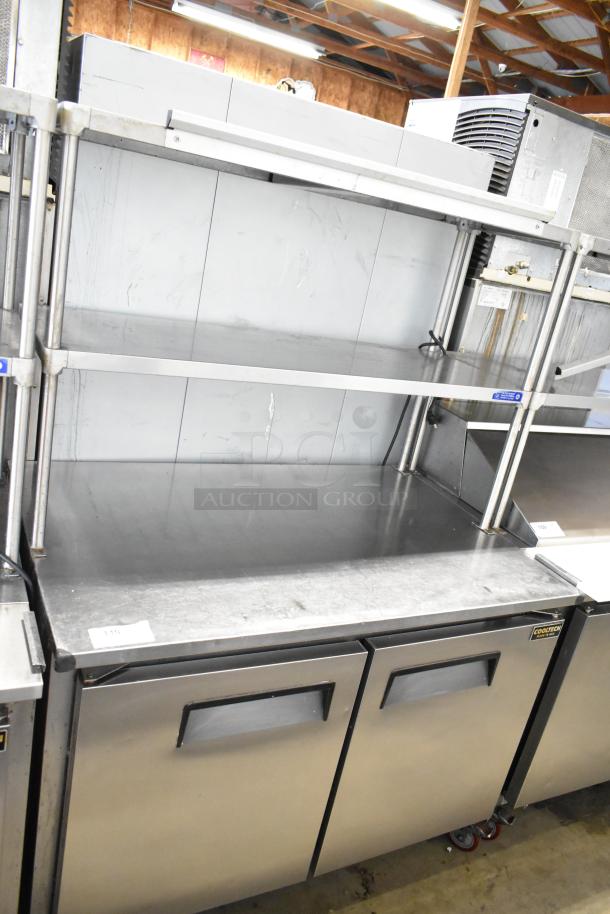 Cooltech CTR-48LBB 2 Door Cooler with 2-tier overshelf on casters. 115V, 1 phase. Commercial-grade, sturdy steel finish.