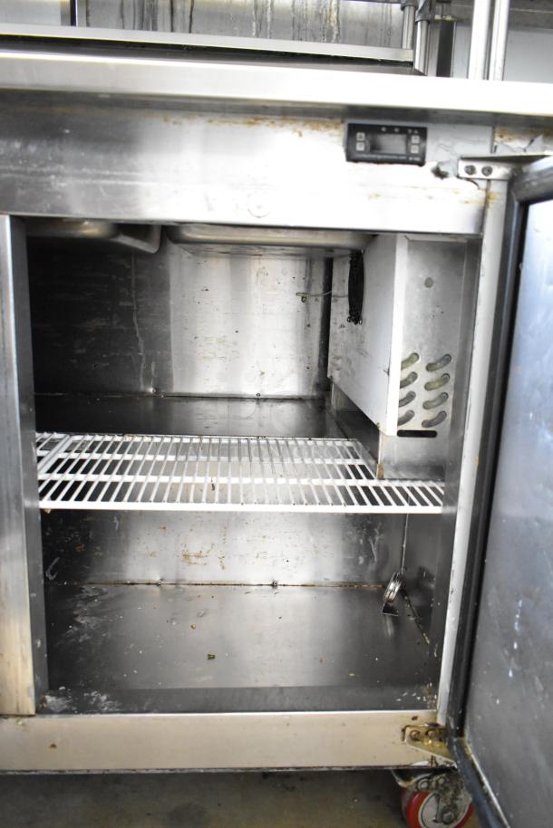 Cooltech CTR-48BMB commercial sandwich salad prep table with bain marie top, two-tier shelf, and commercial casters.