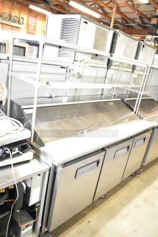 2022 Cooltech CTR-72BMB commercial sandwich prep table with mega top, 2-tier shelf, on casters, 115V. Stainless steel.