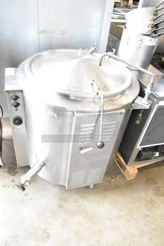 Groen EE-40 Commercial 40 Gallon Steam Kettle, floor style, stainless steel, visible control panel, used condition.