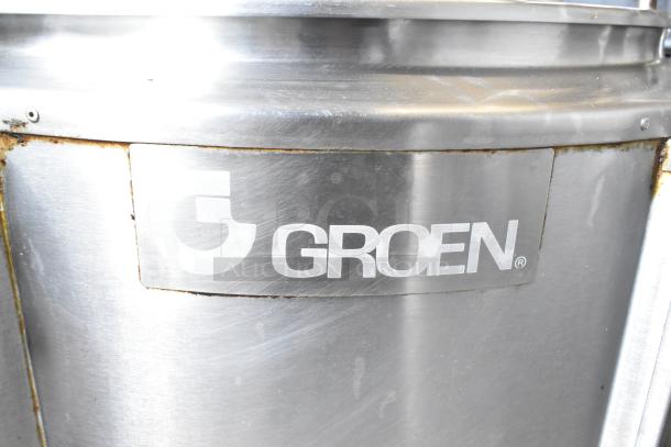 Groen EE-40 Commercial 40 Gallon Steam Kettle, stainless steel, visible Groen logo, slightly worn edges.