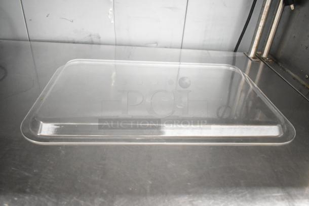 Clear poly tray, rectangular shape, good condition, smooth surface. Part of 7-item auction lot, scalable bid.