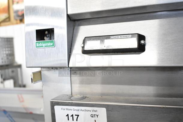 McCall 4-4045 Commercial 2 Door Reach-In Cooler, stainless steel, 115V, 1 phase, Weiss Instruments gauge visible.