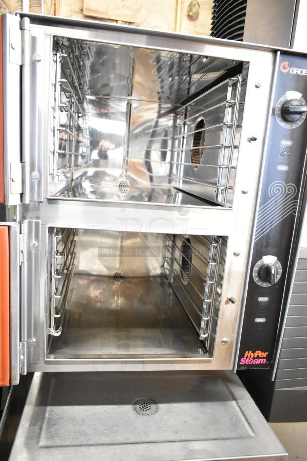 Groen HyPer Steam Commercial Steam Cabinet, 2-deck, stainless steel, open door view, dial control, excellent condition.