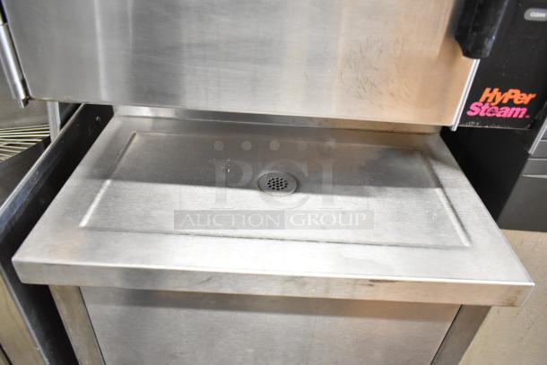 Groen HyPer Steam commercial 2 deck steam cabinet with stainless steel finish, visible drain, and HyPer Steam branding.