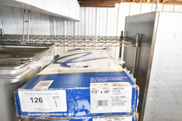 BRAND NEW Dormont 1650KIT48 SnapFast 48" gas connector kit, 1/2" diameter, includes elbows and restraining cable, scratch and dent.