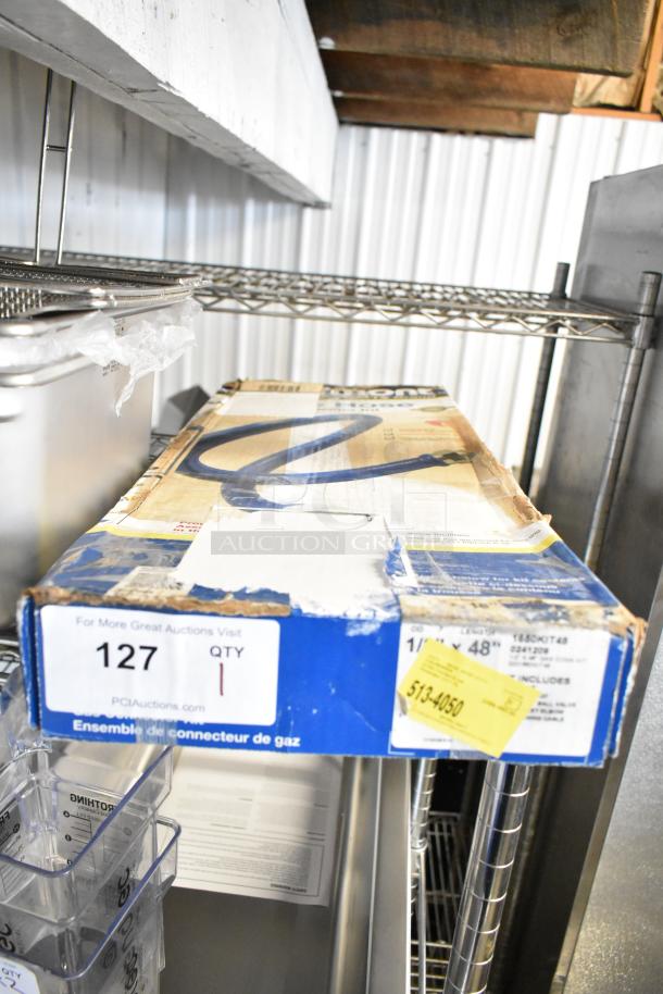 Brand new Dormont 1650KIT48 48" gas connector kit, 1/2" diameter, includes two elbows and restraining cable, in scratched box.