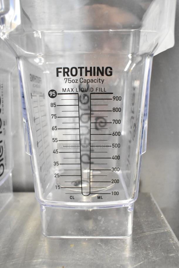 Brand new Blendtec FourSide 40-611-60 frothing jar, 75 oz capacity, clear, scratch and dent. No lid included.