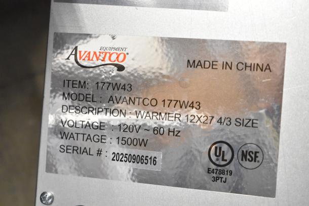 Avantco 177W43 electric countertop food warmer, 12"x27", 4/3 size, 120V, UL and NSF certified, scratch and dent condition.