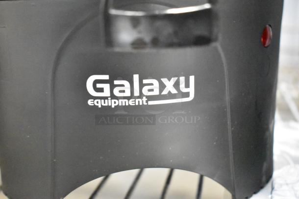 Galaxy Equipment logo on coffee urn. Stainless steel, single-wall, 30-cup capacity. Brand new, scratch and dent condition.