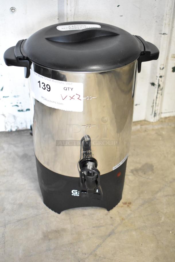 Stainless steel Galaxy 30 cup coffee urn, single wall, 120V, 1000W, brand new, scratch and dent condition with tap.