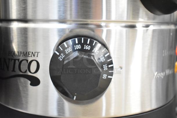Avantco WB8L water boiler thermostat dial, shiny stainless steel finish, brand logo visible, new condition.