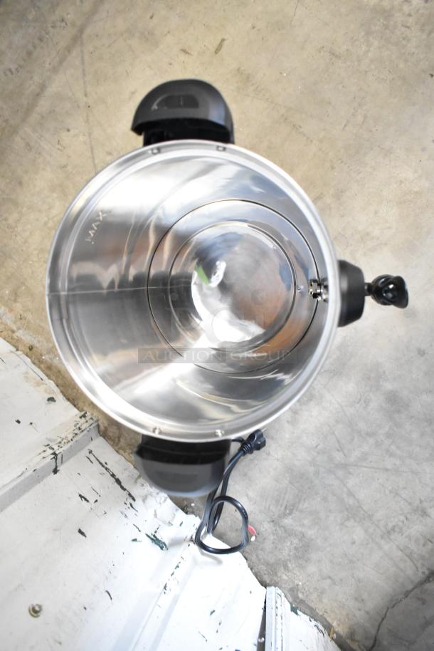 Brand new Avantco WB8L 2.1 Gallon Water Boiler, internal view, stainless steel interior, with power cord visible.