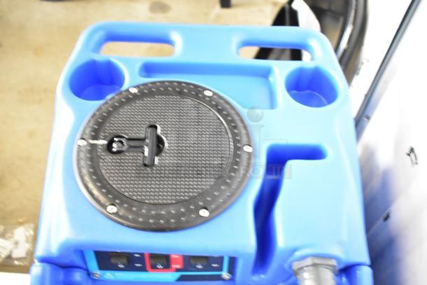 Lavex Dual 3-Stage Heated Carpet Extractor, 12 Gallon, 500 PSI, blue, with 25' hoses, 12" stainless steel wand, new condition.