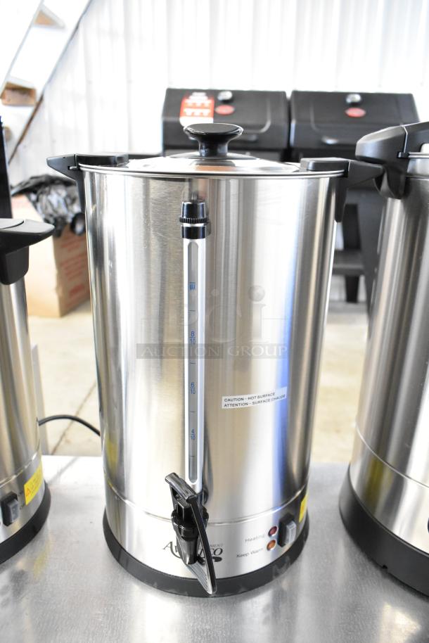 Avantco CU45ETL 45 Cup Stainless Steel Coffee Urn, brand new, double wall design, with visible caution label.