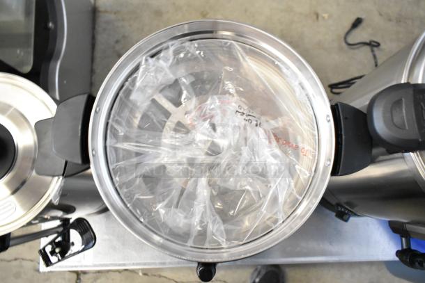 Avantco CU45ETL stainless steel coffee urn, top view showing interior packaging, brand new condition, 45 cup capacity.