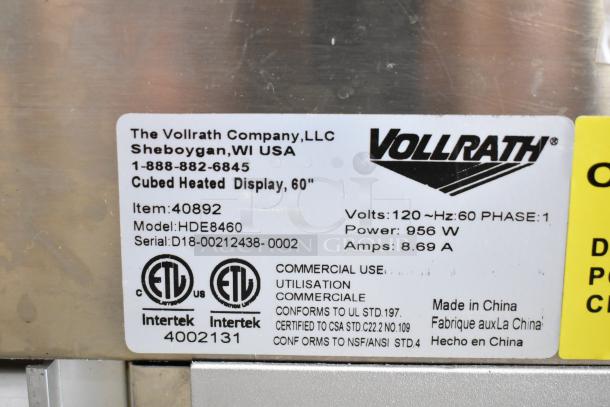 Vollrath HDE8460 Commercial Heated Display Case, model 40892, 120V, 1 Phase, in good condition.