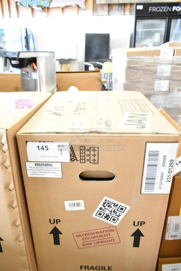 Box for 2024 Crathco CS-2E/1D-16-290 beverage machine, scratch and dent, model 231-01269, 120V, 1 Phase, new condition.