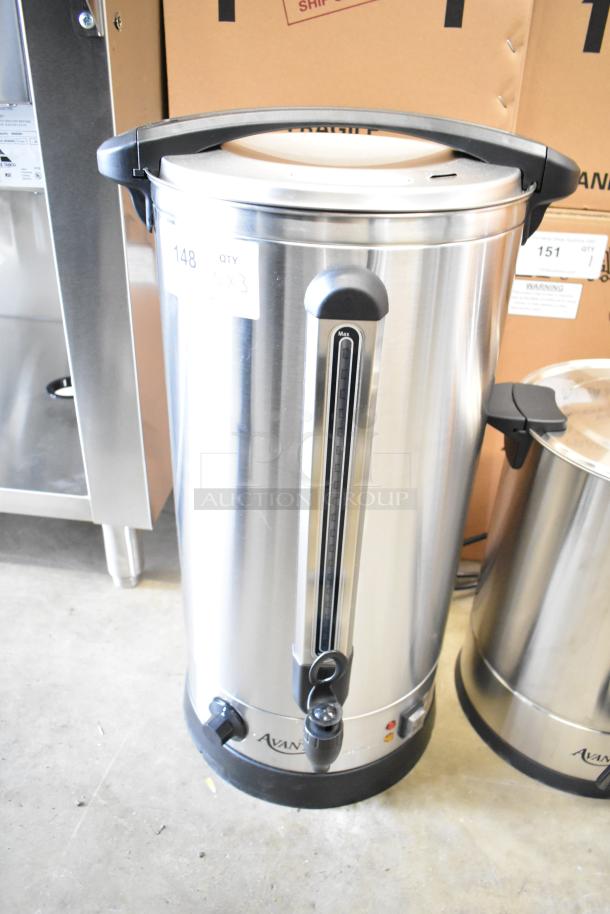 Avantco WB29L 7.6 Gallon Water Boiler, new, stainless steel, 120V, 1500W, with visible controls and markings.