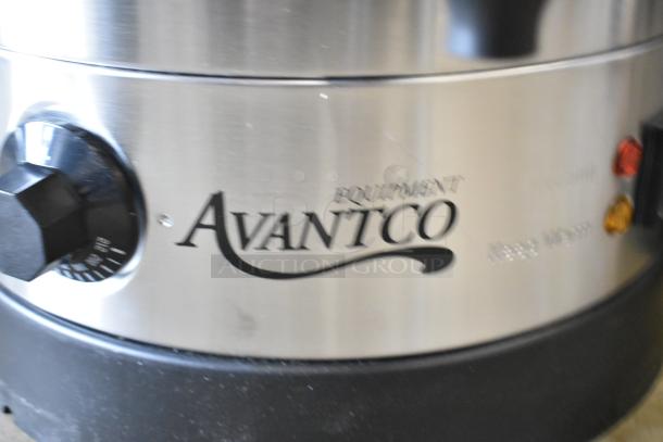 Avantco WB29L 7.6 Gallon Water Boiler, new condition, stainless steel, adjustable dial, logo visible.