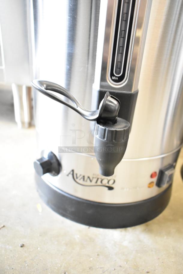 Avantco WB29L water boiler, 7.6-gallon, stainless steel, brand new, showing tap and brand logo. Scratch and dent condition.