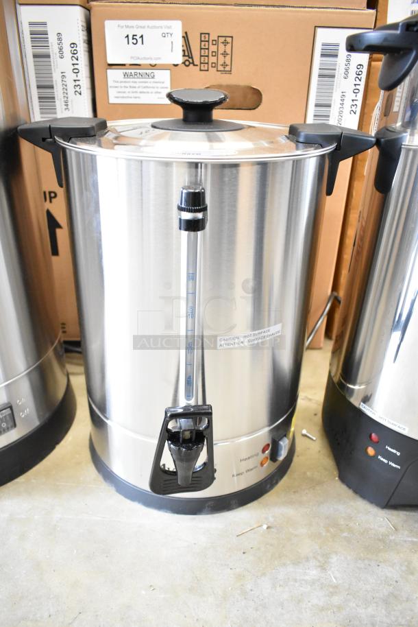 Brand new Avantco WB29L 7.6 Gallon Water Boiler and Galaxy 100 Cup Stainless Steel Coffee Urn, both 120V, 1500W.