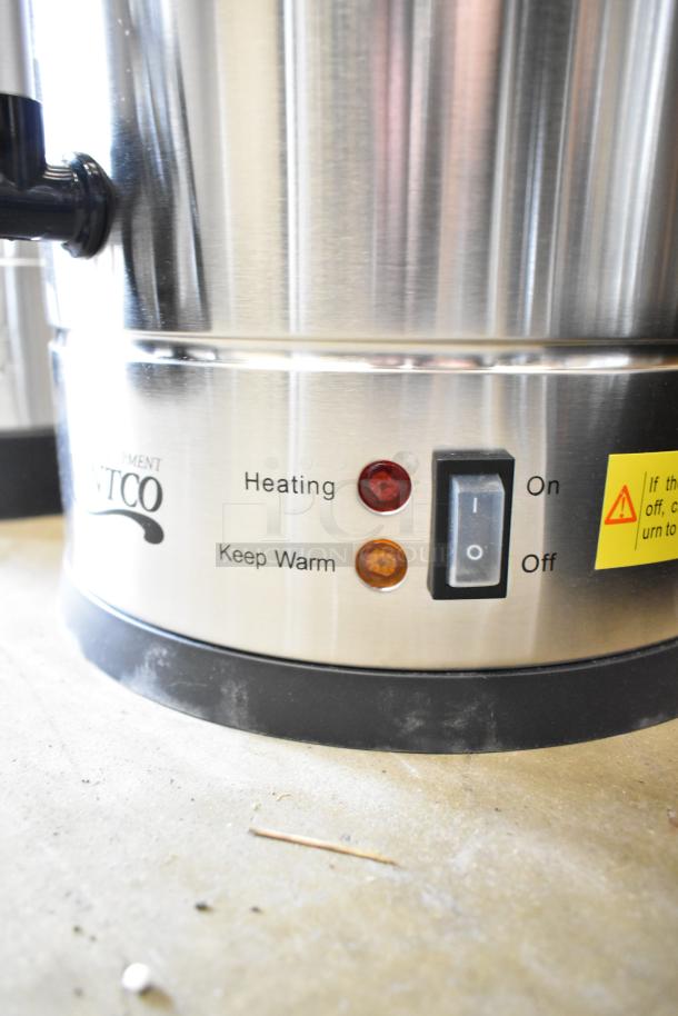 3 new scratch and dent items: Avantco WB29L 7.6-gallon water boiler and Galaxy 100-cup stainless steel coffee urn, both 120V, 1500W.