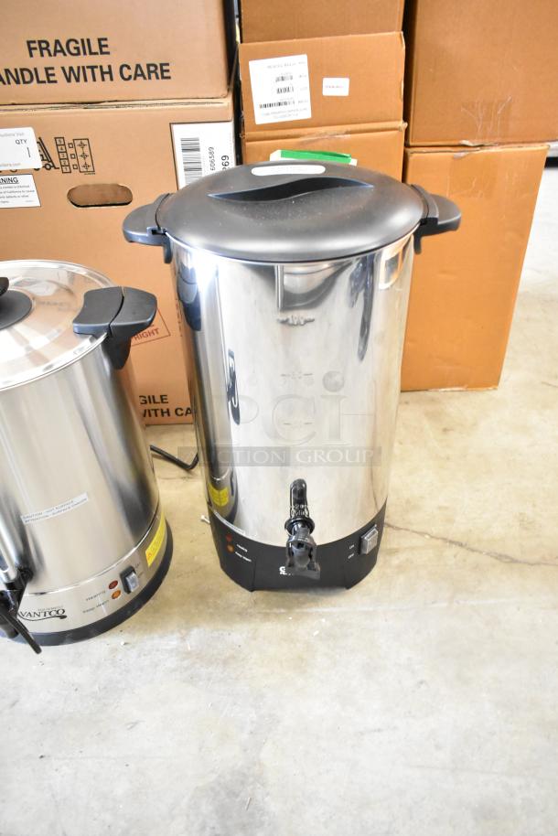 Brand new Avantco WB29L 7.6-gallon water boiler and Galaxy 100 cup coffee urn, stainless steel, 120V, 1500W.