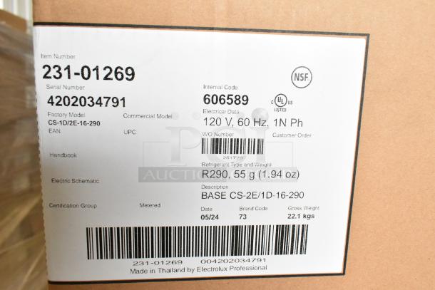 Brand new Crathco 2024 CS-2E/1D-16-290 refrigerated beverage machine base. 120 volts, 1 phase. Item 231-01269.
