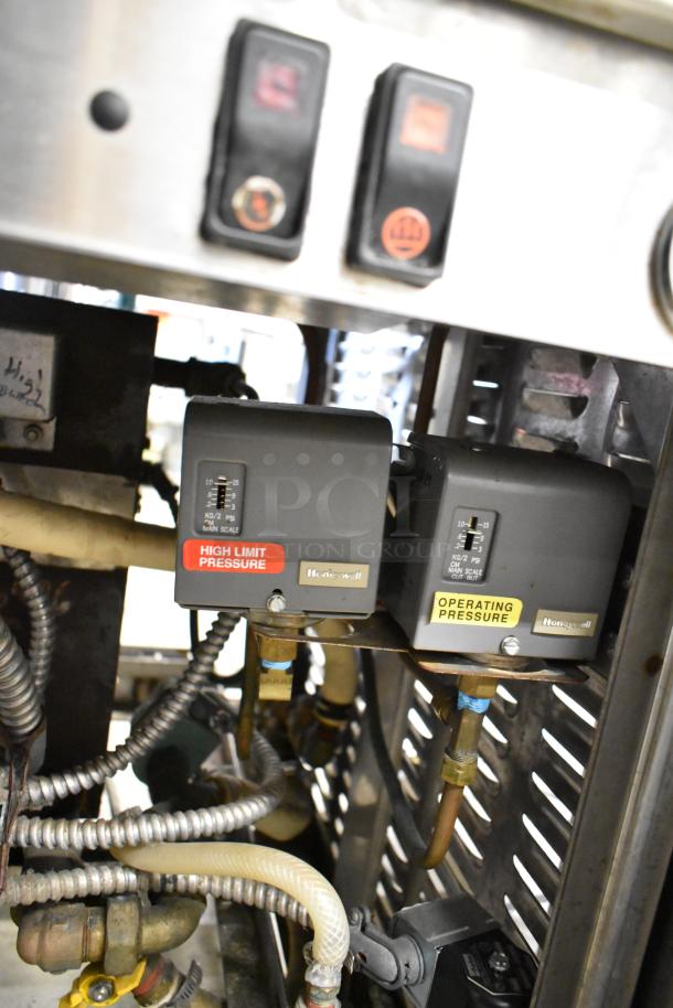 Cleveland Commercial 2 Deck Pressure Steam Cabinet, showing Honeywell pressure controls for high limit and operating pressure.