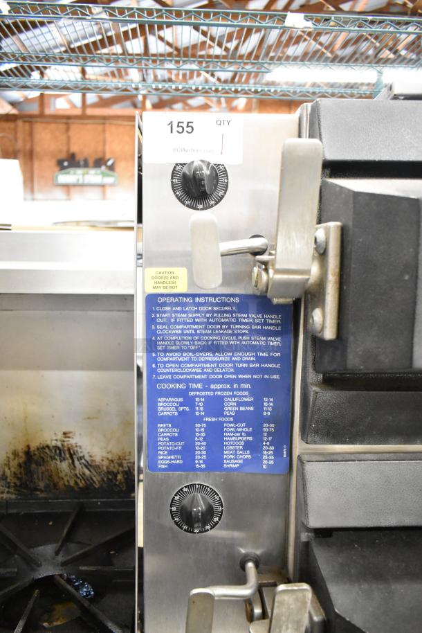 Cleveland Commercial 2 Deck Pressure Steam Cabinet with timer dial and operating instructions. Used condition.