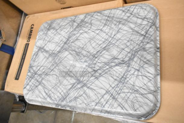 Brand new Cambro 16.5" x 22.5" rectangular Camtray in swirl gray, fiberglass, customizable, 12 per case.