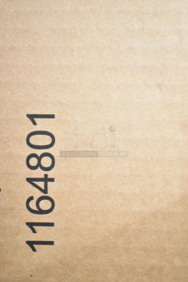 Cardboard box with the number "1164801" printed in black. Contains 30 Cambro 16225277 16.5"x22.5" gray fiberglass trays. Brand new.