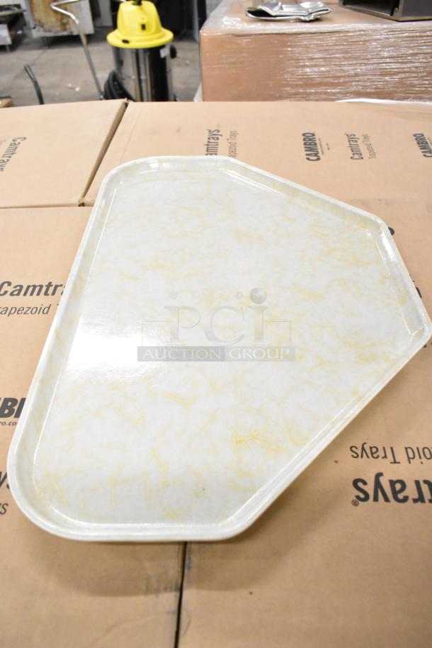 55 brand new Cambro 1422TR526 trapezoid trays, 14"x22", Galaxy Gold Antique Parchment, scratch and dent condition.