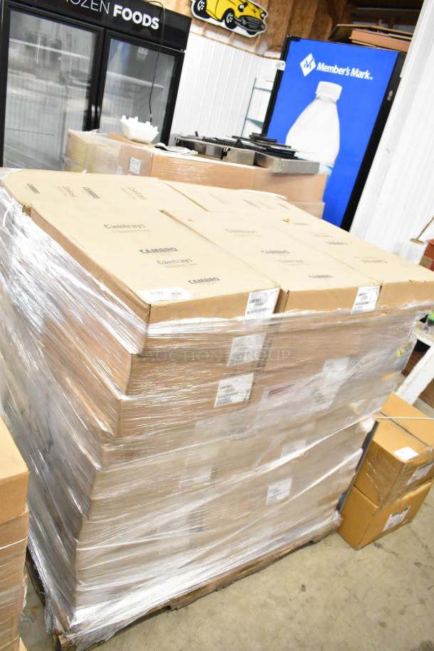 Pallet of Cambro 1422TR526 Camtrays, 14"x22", trapezoid, Galaxy Gold, fiberglass, in original packaging, customizable, new.