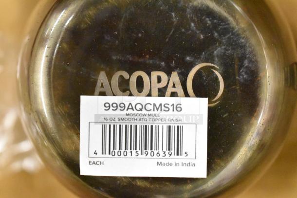 Acopa Alchemy 16 oz. Dark Antique Copper Moscow Mule Mug, customizable, brand new with scratch and dent condition. Made in India.